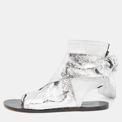 Pre-owned Isabel Marant Silver Leather Mosley Gladiator Flat Sandals Size 39