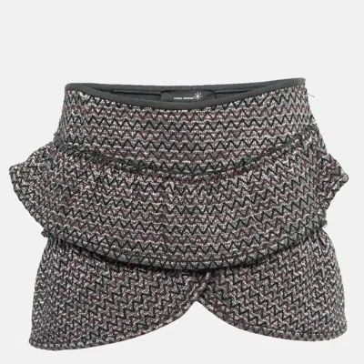 Isabel Marant Silver Zig-zag Patterned Lurex Knit Mini Skirt In Black