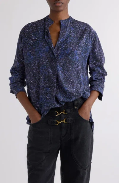 Isabel Marant Sima Mosaic Print Stretch Crepe Shirt In Blue