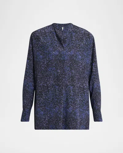 Isabel Marant Sima Mosaic Stretch Silk Top In Blue