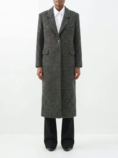 Isabel Marant Single-breasted Long Coat In Cotton With Chevron Pattern In Multi