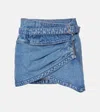 Isabel Marant Siyen Wrap Cotton Denim Miniskirt In Blue