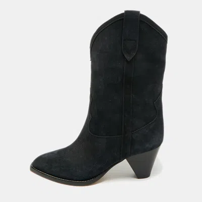 Pre-owned Isabel Marant Size 37 Black Suede Cowboy Ankle Length Boots
