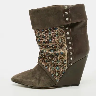 Pre-owned Isabel Marant Size 38 Multicolor Leather And Suede Ankle Length Boots