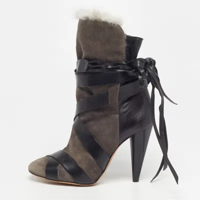 Pre-owned Isabel Marant Size 39 Black/grey Leather And Suede Ankle Length Boots