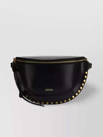Isabel Marant Skano Leather Belt Bag With Gold Studs In Black