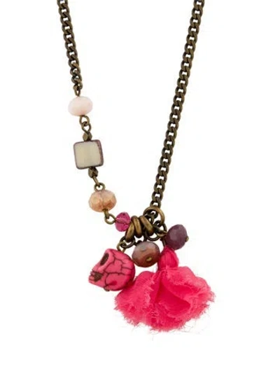 Pre-owned Isabel Marant Skull & Bead Pendant Necklace, 37" In Pink