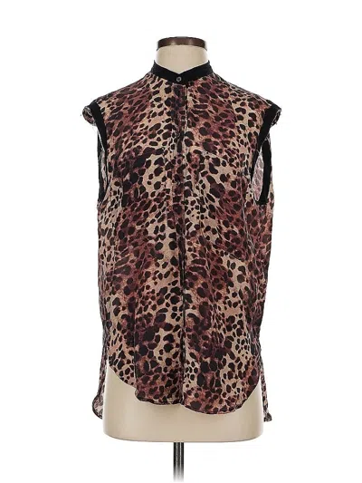 Pre-owned Isabel Marant Sleeveless Silk Top Tan Animal Print Pattern High Neck Tops In Brown