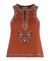 Isabel Marant Silk Top With Embroidered Geometric Pattern And Cut-out In Brown