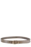Isabel Marant Slim Leather Belt With Gold Logo Buckle In Brown