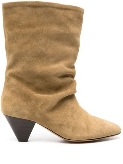 Isabel Marant Slouch-style Gray Suede Boots For Women With Calf Leather Lining And Stacked Heel