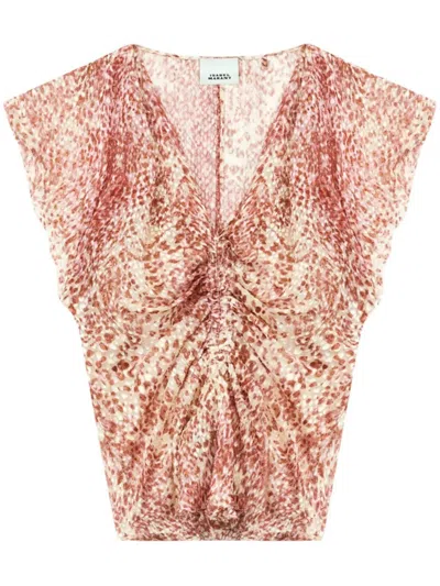 Isabel Marant Sm Top Lonea Beige Ocher Print In Orange