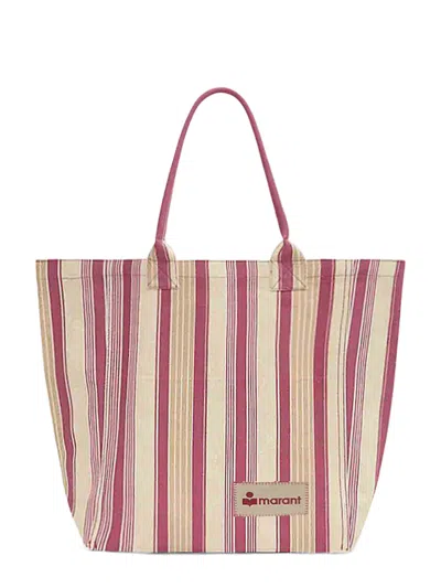 Isabel Marant Small Tote Bag With Vertical Stripes In Red In Multi