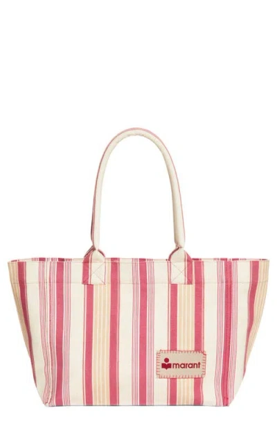 Isabel Marant Small Yenky Stripe Canvas Tote In Red