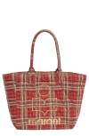 Isabel Marant Small Yenky Tartan Embroidered Logo Quilted Tote In Red