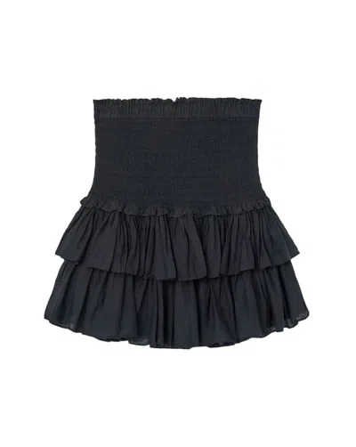 Isabel Marant Smocked Mini Skirt With Double-layered Ruffled Hem In Black