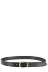 Isabel Marant Smooth Black Leather Belt With Gold-tone Buckle Detail In Gray