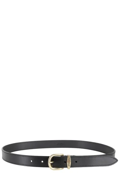 Isabel Marant Smooth Black Leather Belt With Gold-tone Buckle Detail In Gray