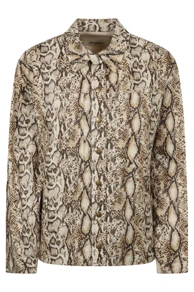 Isabel Marant Snake Print Button-front Shirt With Two Pockets In Brown