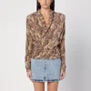 Isabel Marant Draped Snakeskin Wrap Blouse In Beige