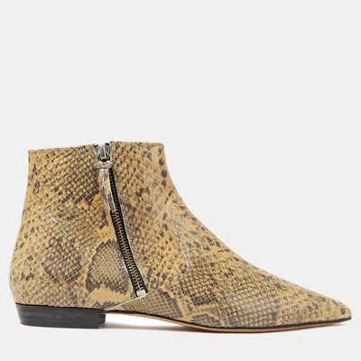 Pre-owned Isabel Marant Snakeskin Embossed Leather Ankle Boots Size 36 In Brown