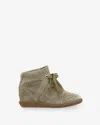 Isabel Marant Bobby Perforated Suede Wedge Sneakers In Green