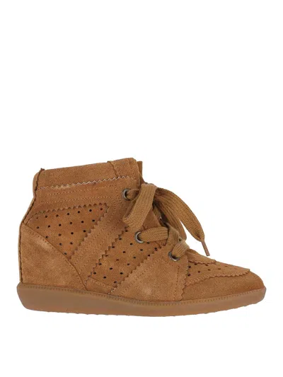 Isabel Marant Bobby Perforated Suede Wedge Sneakers In Brown