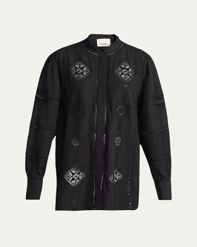Isabel Marant Soeline Embroidered Button-down Shirt In Black