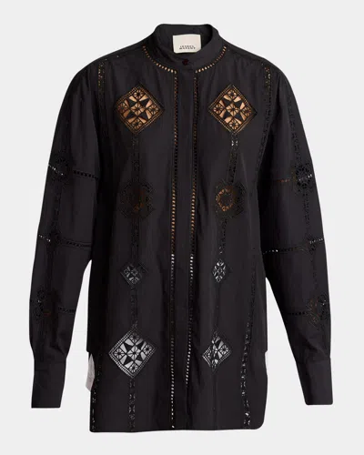 Isabel Marant Soeline Embroidered Button-down Shirt In Black