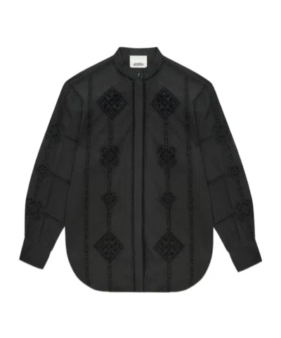 Isabel Marant Soeline Openwork Poplin Shirt In Black