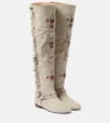 Isabel Marant Soksa Embroidered Suede Knee-high Boots In White