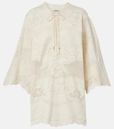 Isabel Marant Solara Embroidered Cotton-blend Minidress In Gray