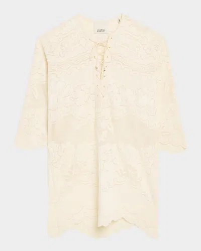 Isabel Marant Solara Floral Jacquard Lace-up Mini Caftan Dress In Gold
