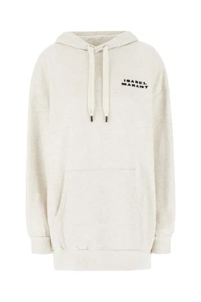 Isabel Marant Oversize Cotton Blend Sweatshirt With Drawstring Hood In Beige