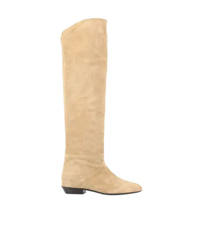 Isabel Marant Solid Pointed-toe Flat Leather Boots In Neutral