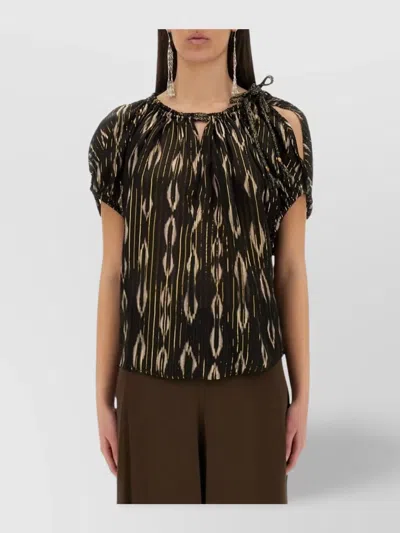 ISABEL MARANT "SONAE" ABSTRACT PATTERN GATHERED NECKLINE TOP