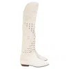 Isabel Marant Soren Perforated Knee-high Boots In White Suede In White