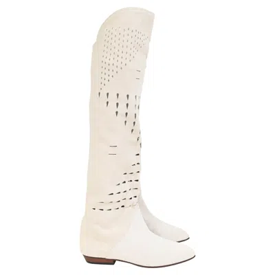 Isabel Marant Soren Perforated Knee-high Boots In White Suede