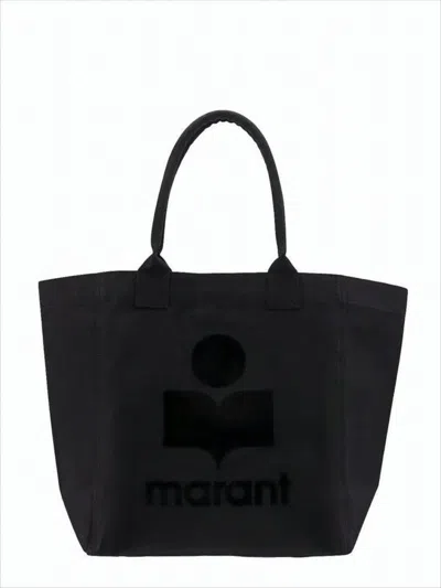 Isabel Marant Spacious Black Cotton Tote Bag With Embossed Logo In White