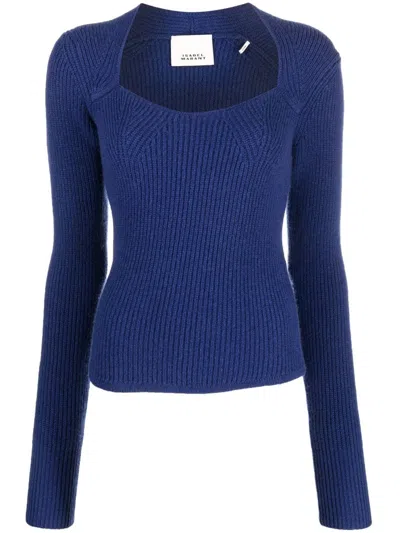 Isabel Marant Square-neck Knitted Jumper In Blue