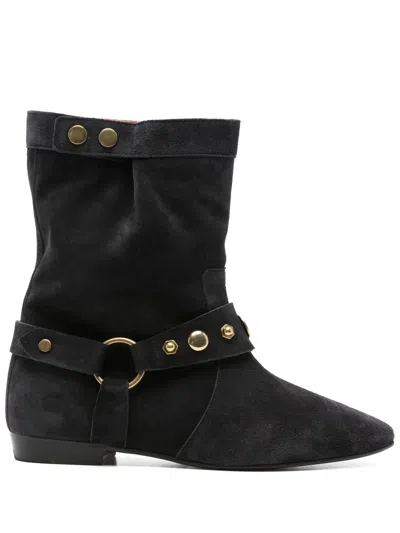 Isabel Marant Stania Studded Suede Ankle Boots In Black