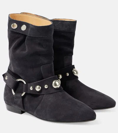 Isabel Marant Stania Studded Suede Ankle Boots In Black