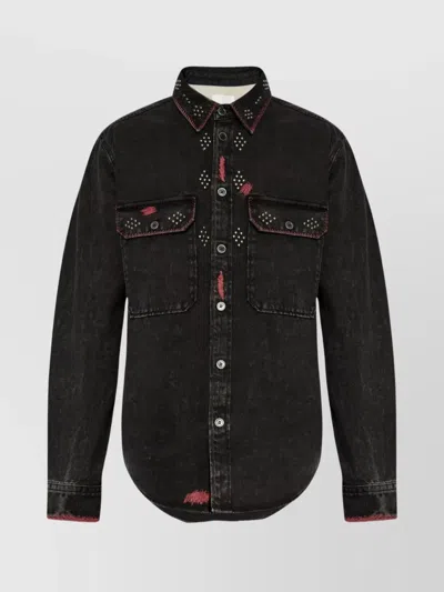 Isabel Marant Stitched Distressed Shirt Studded Detailing In Black