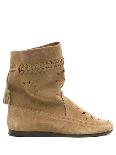 Isabel Marant Woosta Suede Low Boots With Perforated-detail In Brown