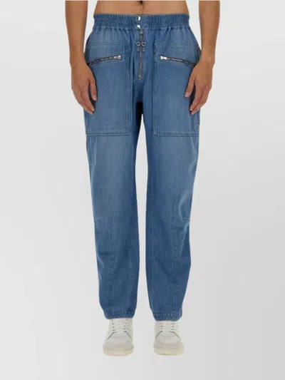 Isabel Marant Straight Leg Denim Cargo Pants In Navy