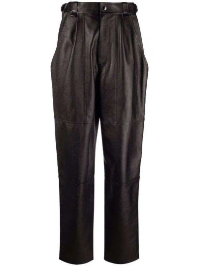 Isabel Marant Straight Leg Leather Trousers In Black