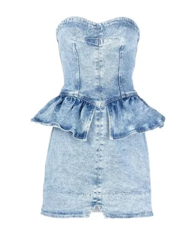 Isabel Marant Strapless Denim Peplum Mini-dress In Blue