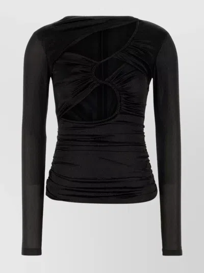 Isabel Marant Stretch Silk Blend Rose Top With Cut-out Design In Black