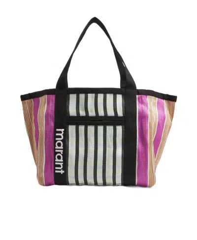 Isabel Marant Stripe Pattern Canvas Tote Bag In Black