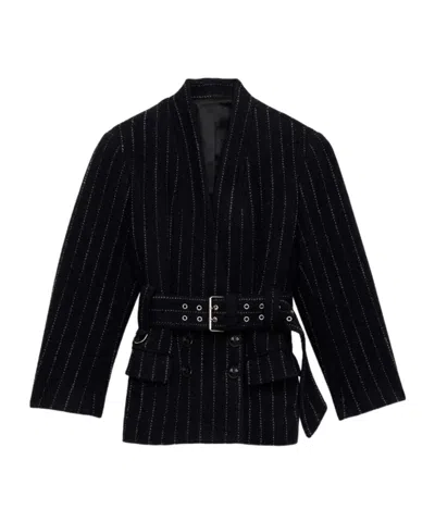 Isabel Marant Striped Belted Jacket In Blue
